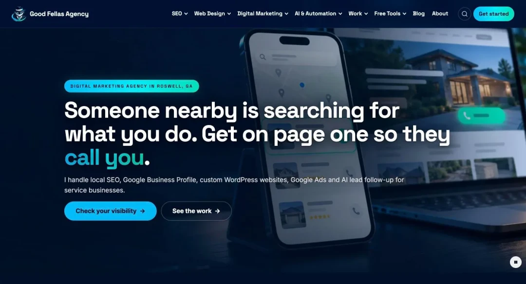 Good Fellas Agency homepage built with the GF Builder WordPress page builder