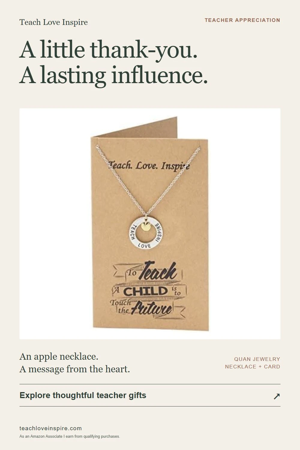 Original apple necklace pin artwork: A little thank-you. A lasting influence.