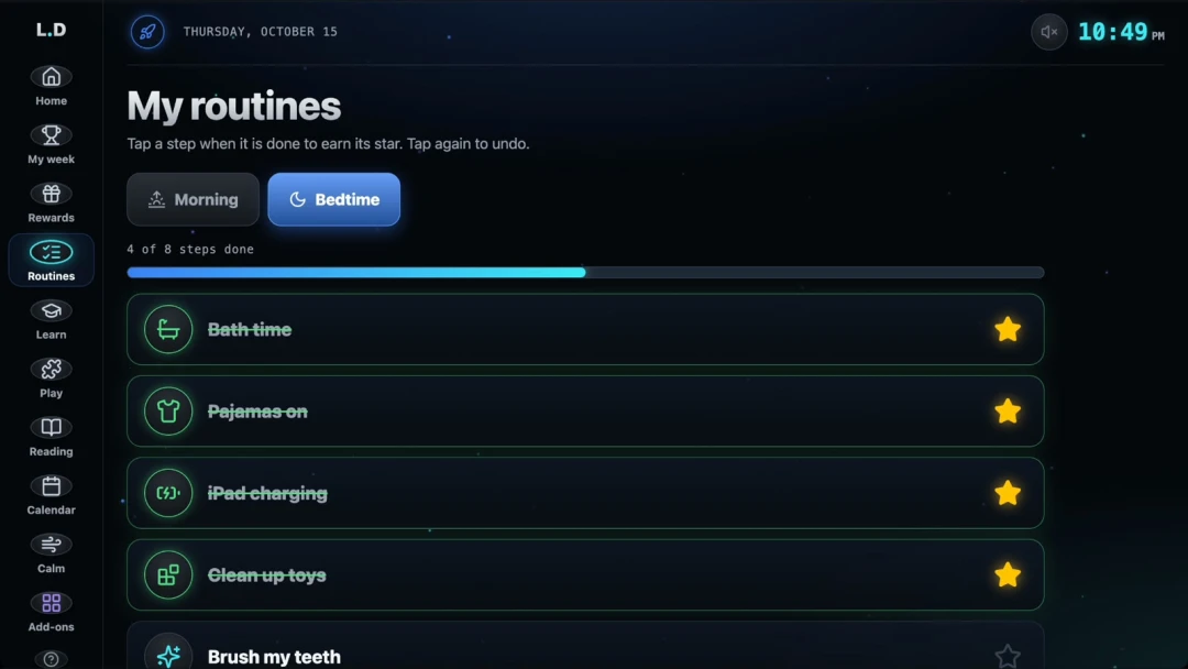 Bedtime routine with four steps starred