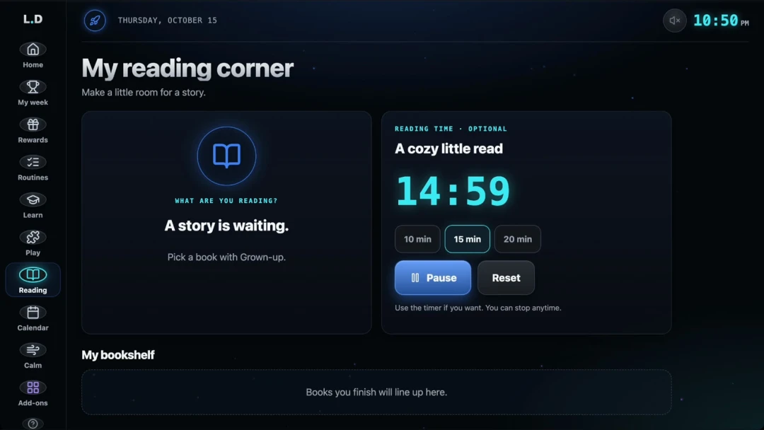 Reading corner with a 15 minute timer