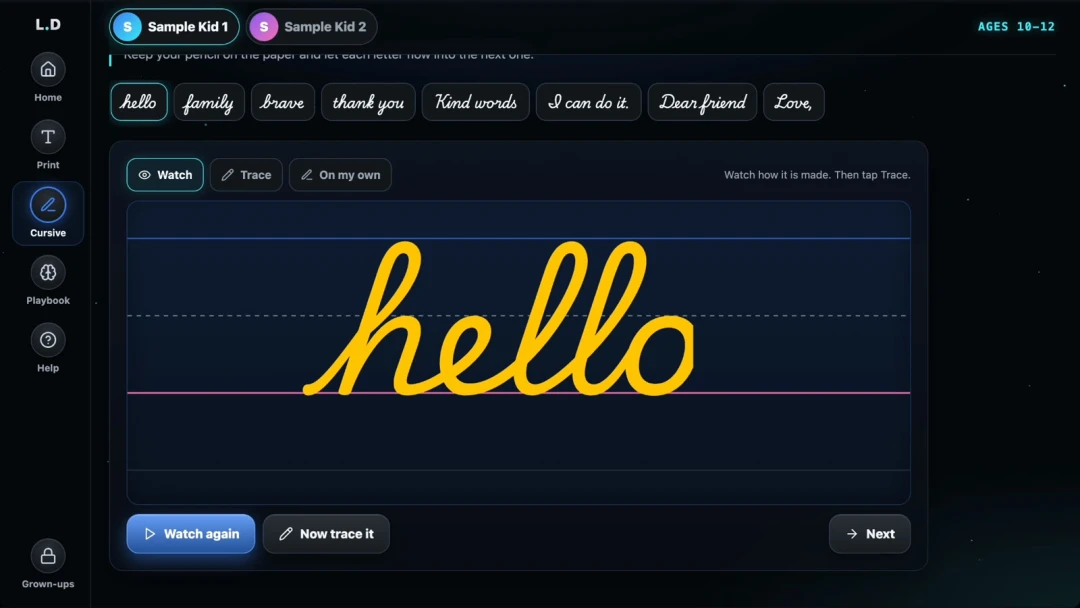 LITTLE.DAYS Writing cursive hello