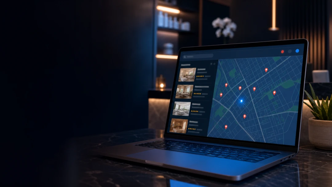 Google Maps local visibility research on a laptop