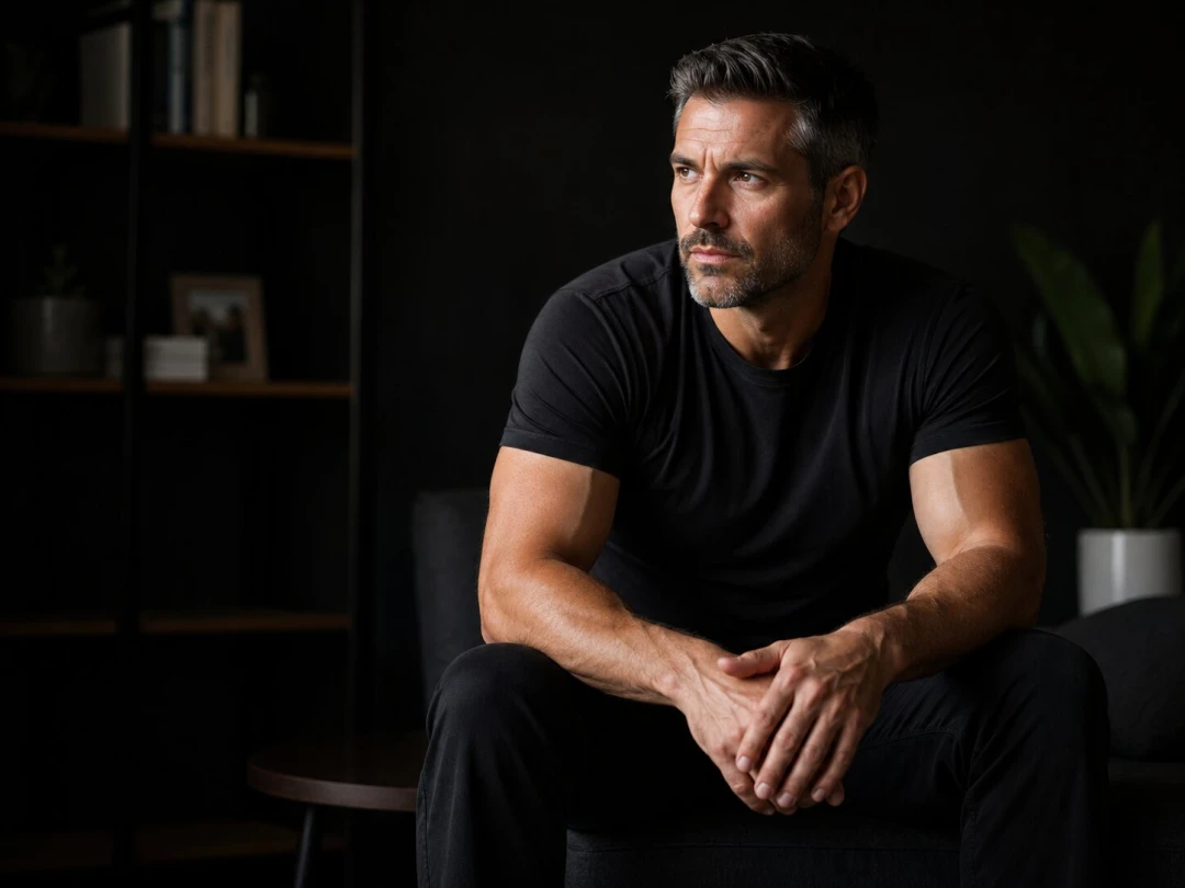 Dad sitting, thinking — ready for a change
