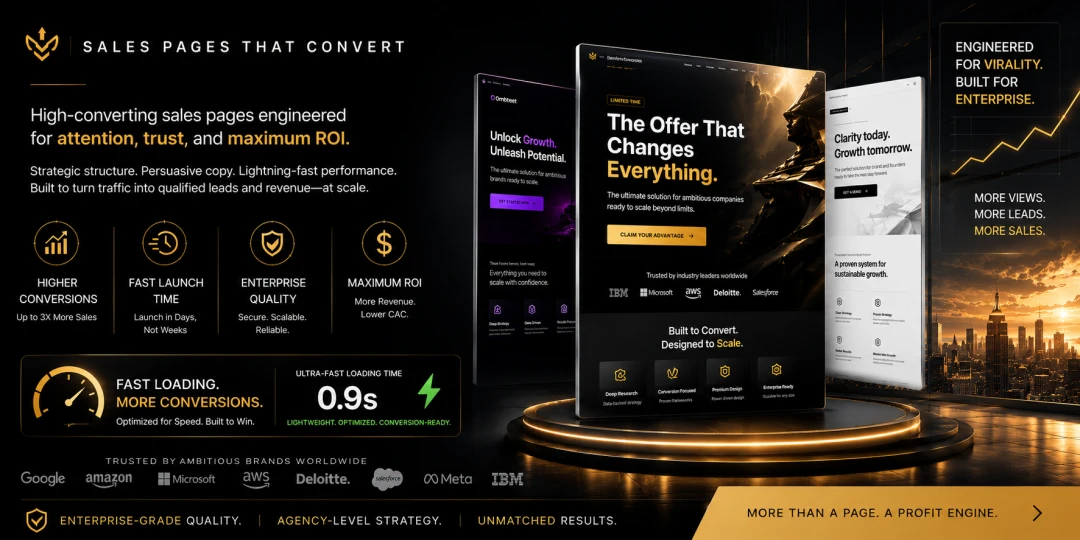 The 87% Sales Page hero banner showcasing a high-converting sales page with premium dark design and gold accents